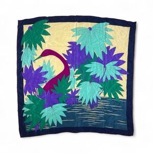 Vintage Grès Paris Silk Scarf Jungle Bird Print Square Tropical